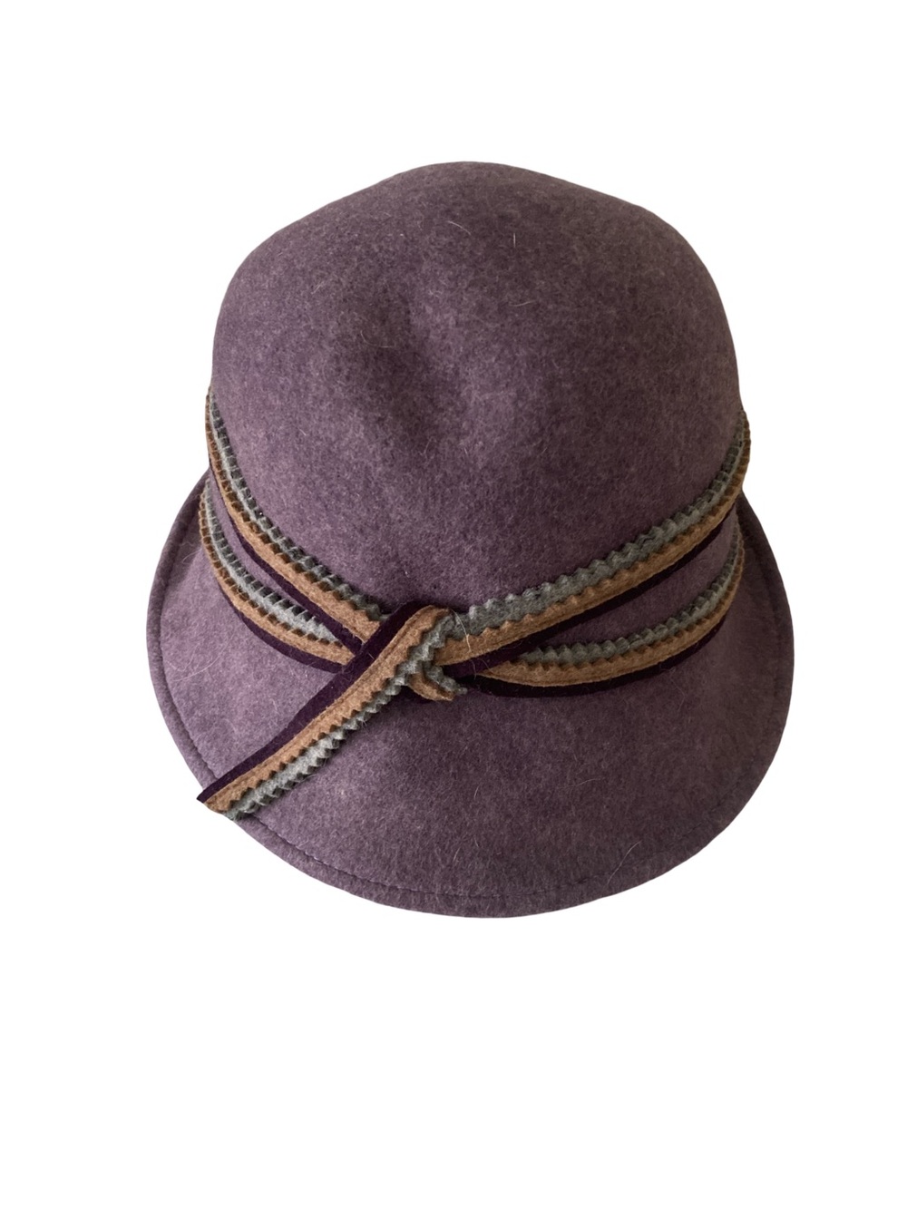 Cynthia Rowley Wool Cloche Hat in Plum with Braided Trim-OS NWT